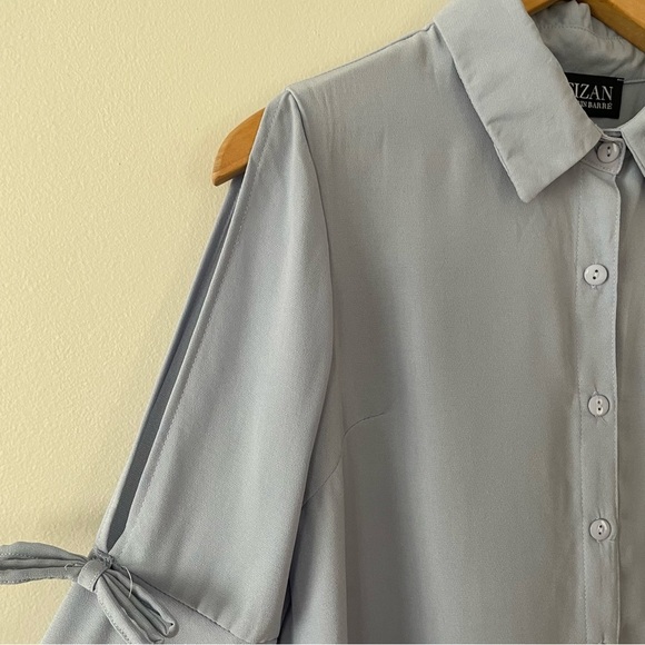 NEW Artizan Robin Barre Blue Button Up Blouse Bell Sleeve (bin 1F) - Picture 4 of 9